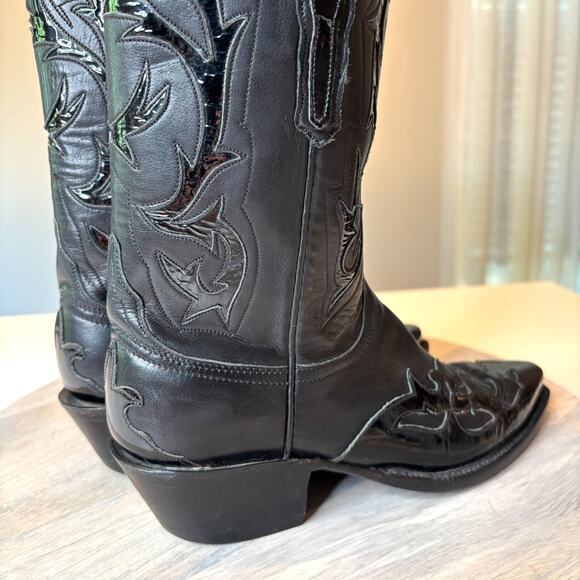 Lucchese Women's Black Leather Embellished Cowboy Cowgirl Boots US Size 6.5 - Picture 10 of 13